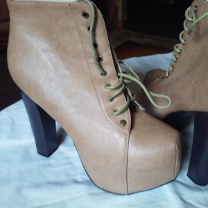 NEW Tan Chunky Heel Booties